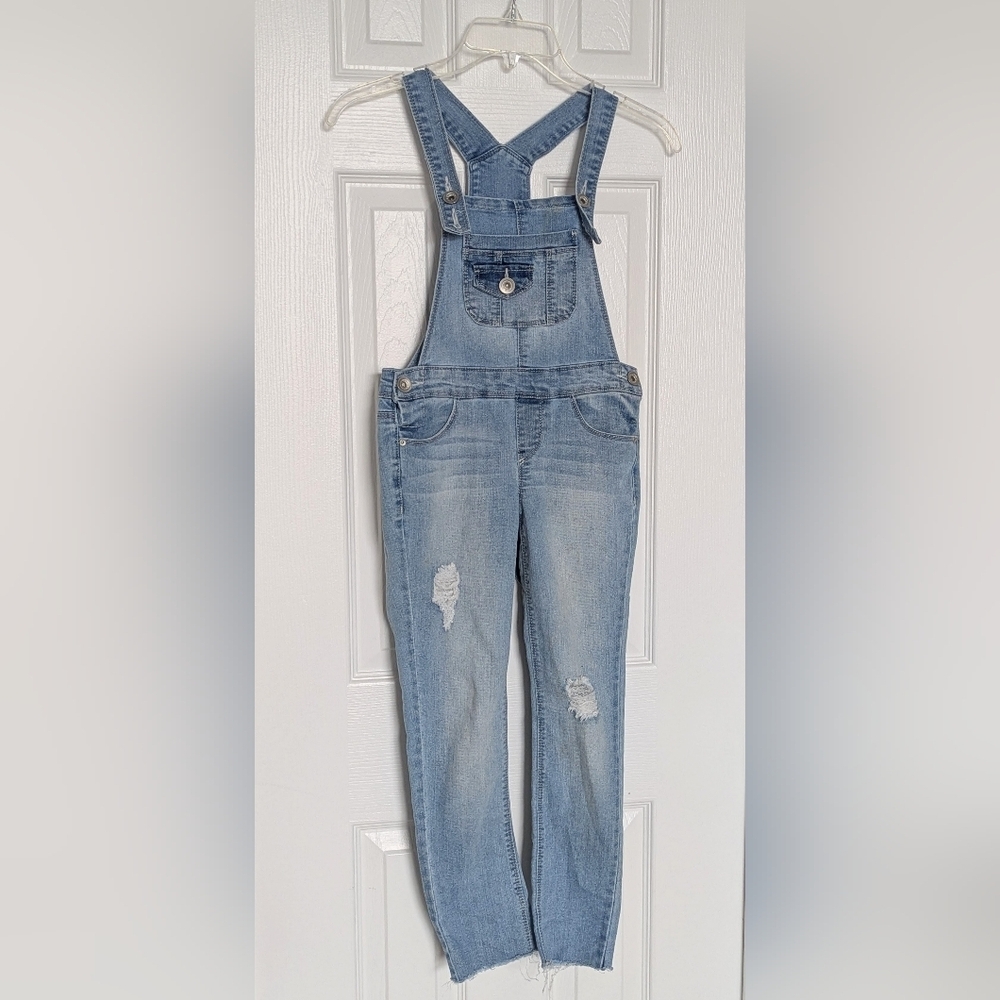 Squeeze Girls' (Size 8) Soft Washed Distressed Lightweight Denim/Jeans Overalls